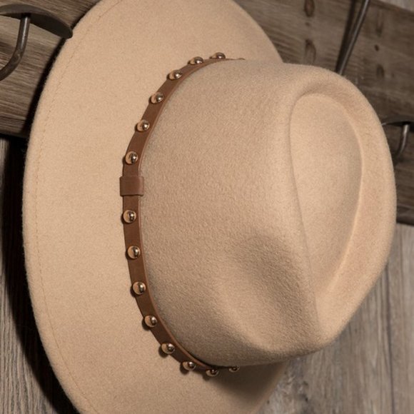 Wool Gold Studded Fedora - Picture 2 of 3